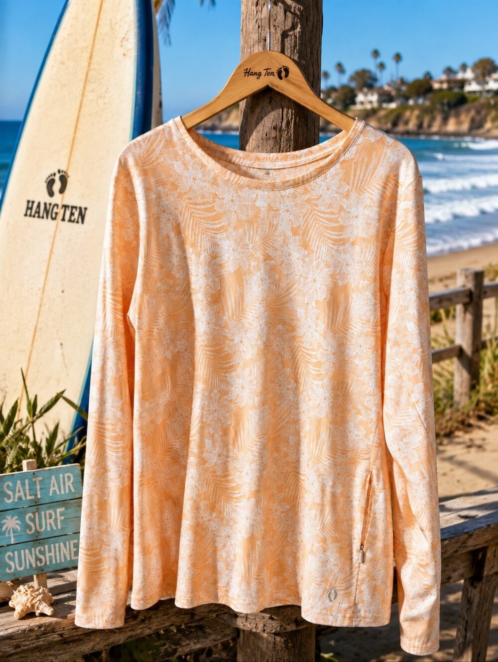Hang Ten Solara UPF 50+ Sun Tee Floral Palm Pullover – Size L